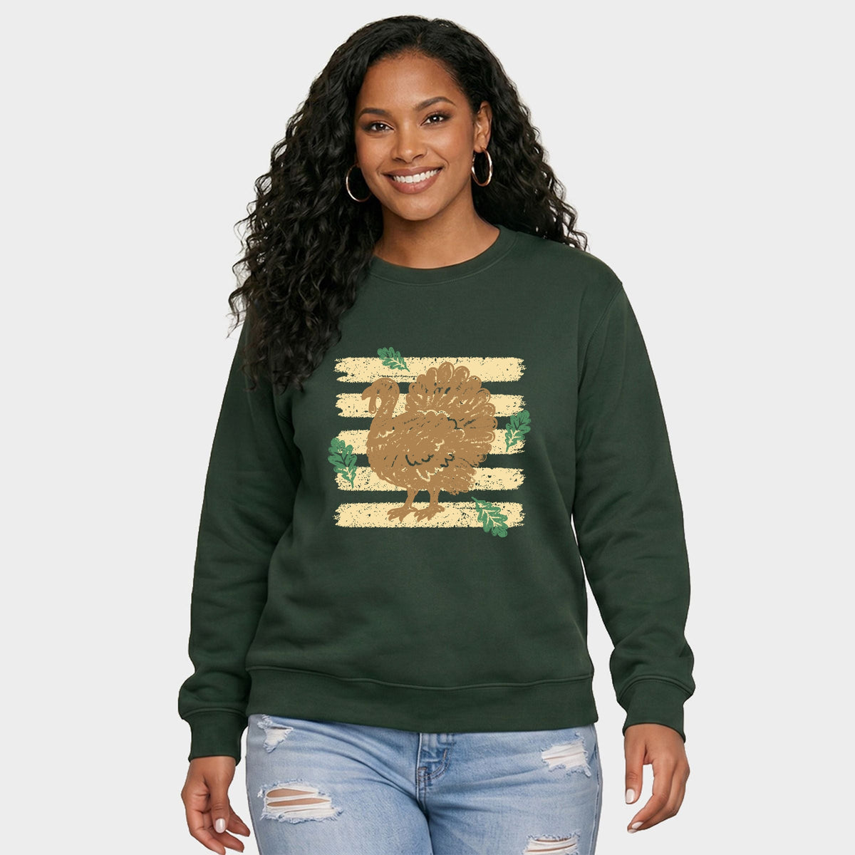 Turkey Stripes and Leaves - Women's Graphic Sweatshirt
