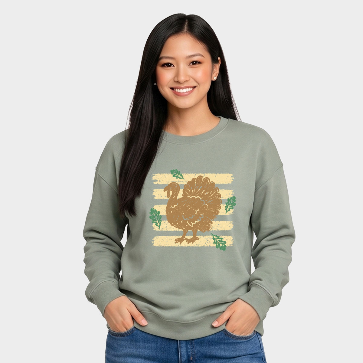 Turkey Stripes and Leaves - Women's Graphic Sweatshirt