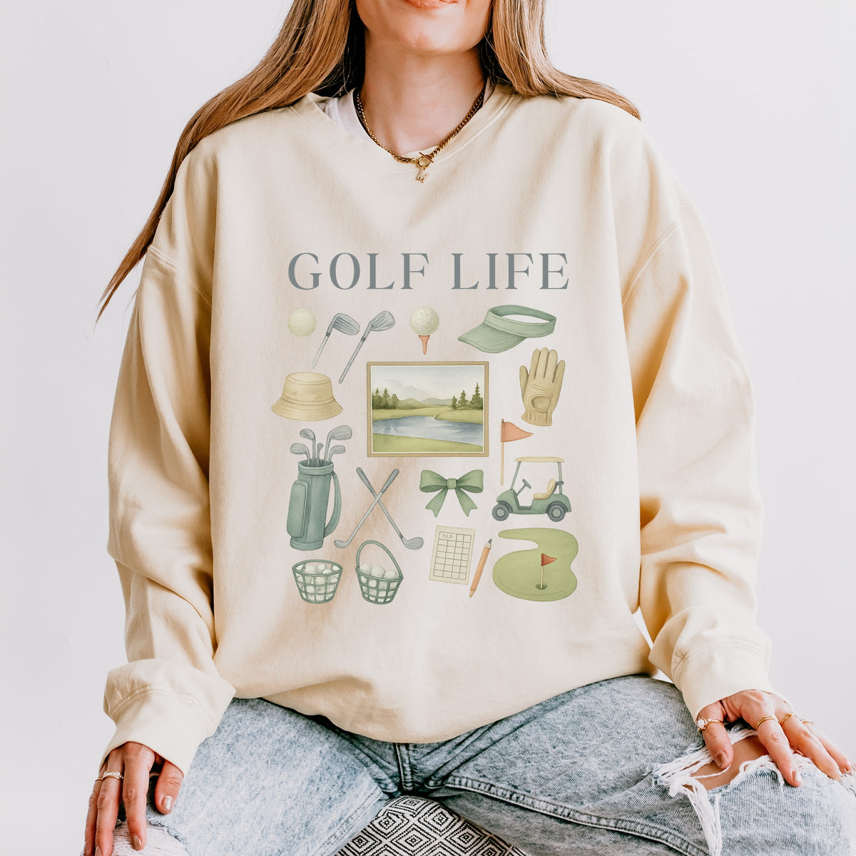 Golf Life Watercolor - Women's Lightweight Garment Dyed Sweatshirt