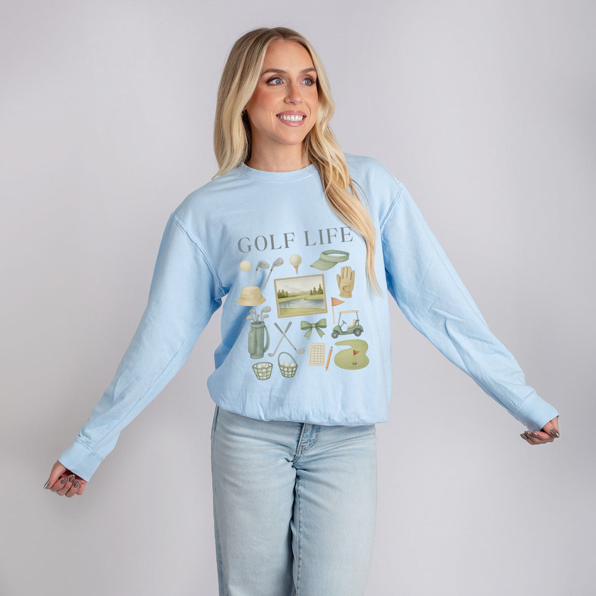 Golf Life Watercolor - Women's Lightweight Garment Dyed Sweatshirt