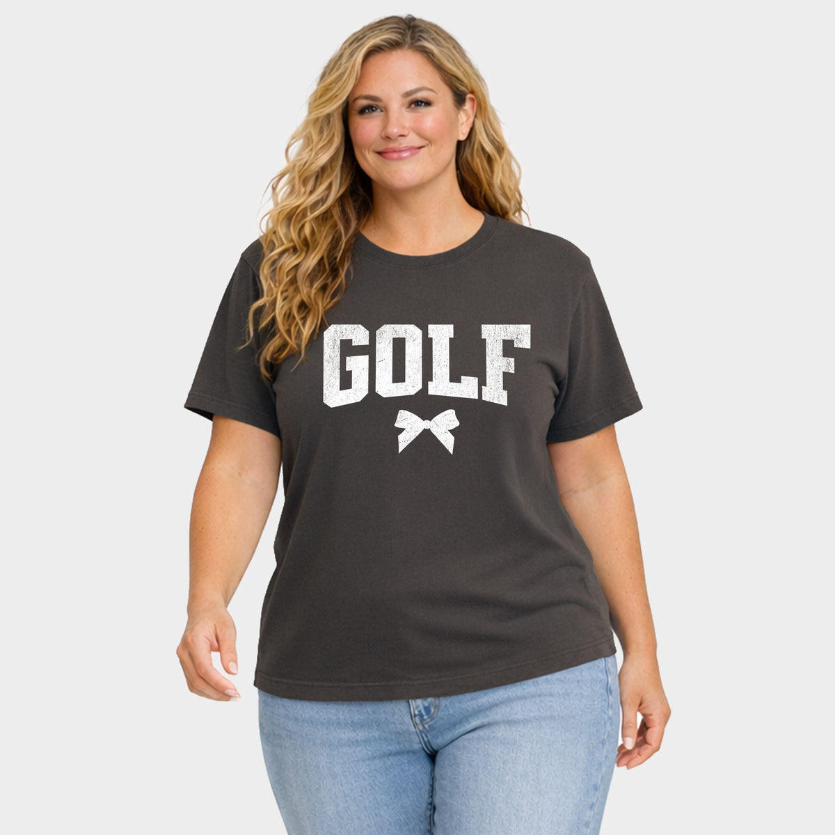 Golf Arched Bow - Women's Plus Sized Garment Dyed Graphic T-Shirt