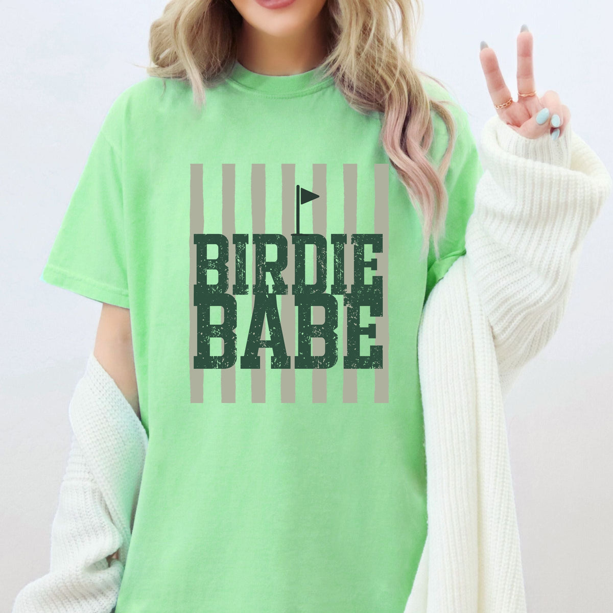 Birdie Babe Stripes - Women's Garment Dyed Graphic T-Shirt