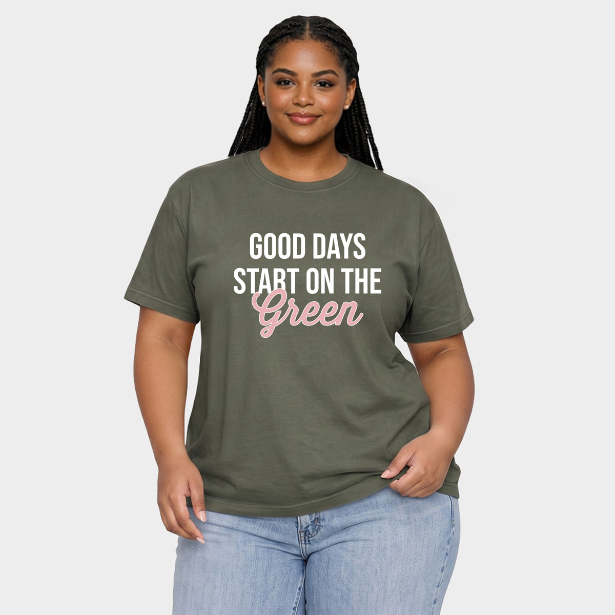 Good Days Start On The Green - Women's Plus Garment Dyed Tee