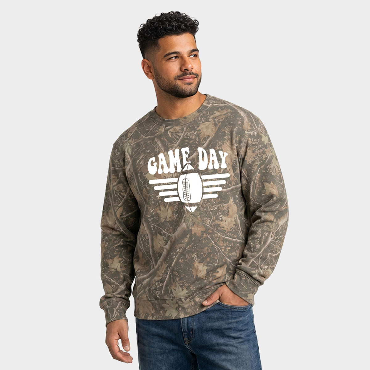 Football Game Day Stripes - Men's Camo Sweatshirt