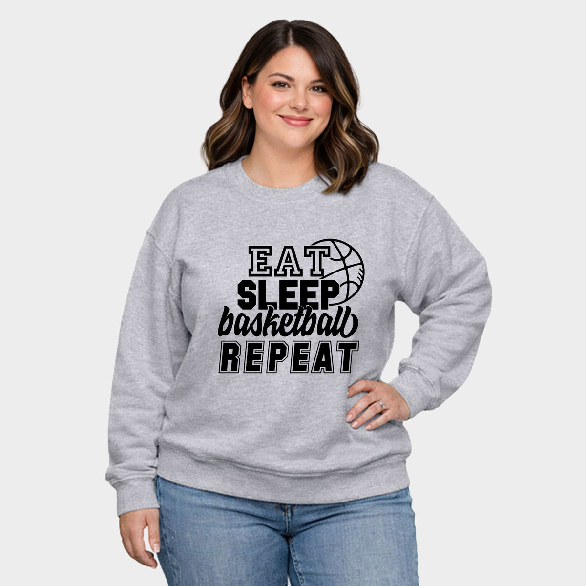 Eat Basketball Sleep Repeat With Ball - Women's Plus Sized Graphic Sweatshirt