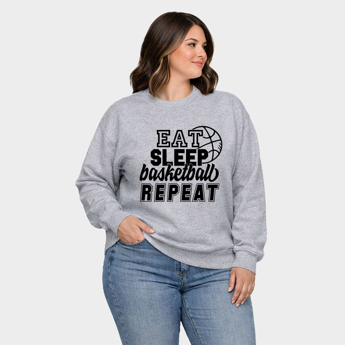 Eat Basketball Sleep Repeat With Ball - Women's Plus Sized Graphic Sweatshirt