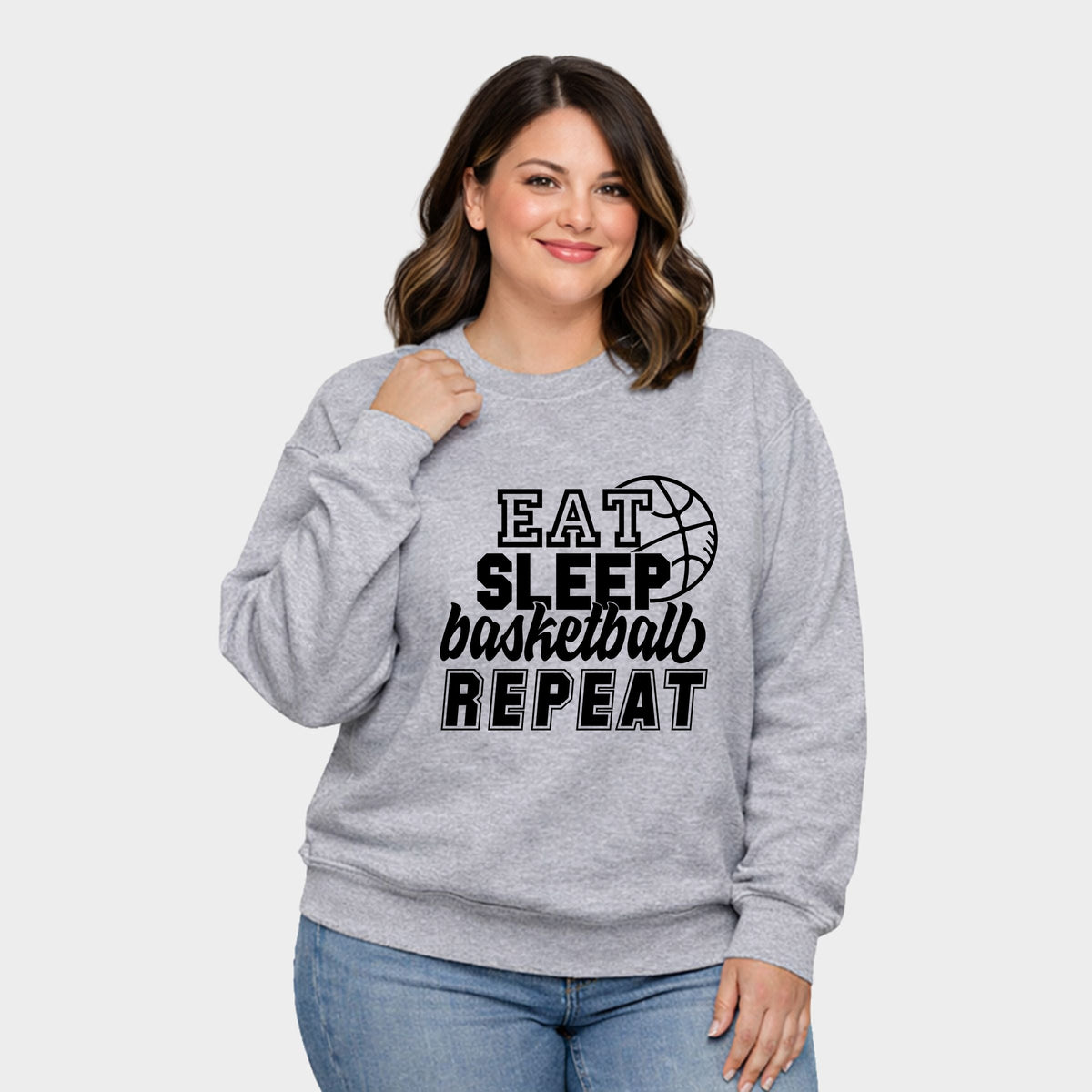 Eat Basketball Sleep Repeat With Ball - Women's Plus Sized Graphic Sweatshirt