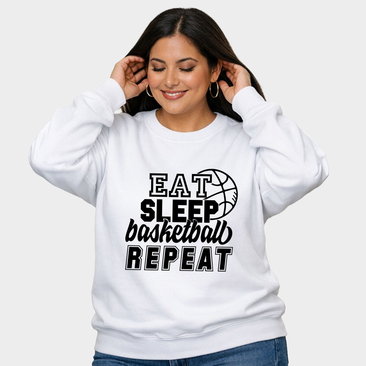 Eat Basketball Sleep Repeat With Ball - Women's Plus Sized Graphic Sweatshirt