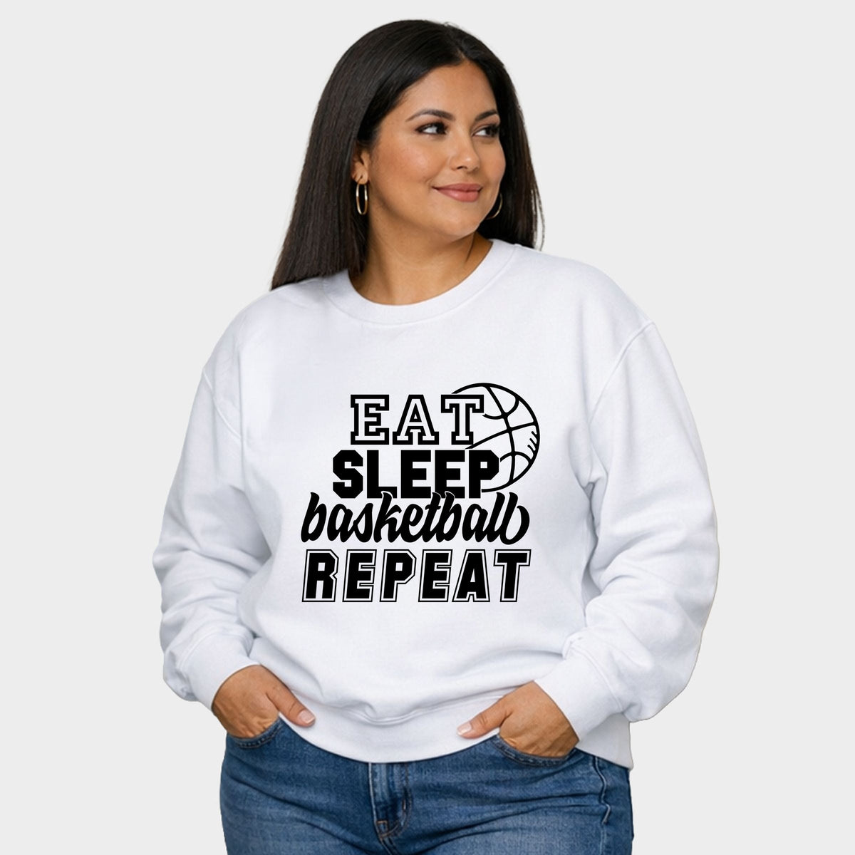 Eat Basketball Sleep Repeat With Ball - Women's Plus Sized Graphic Sweatshirt