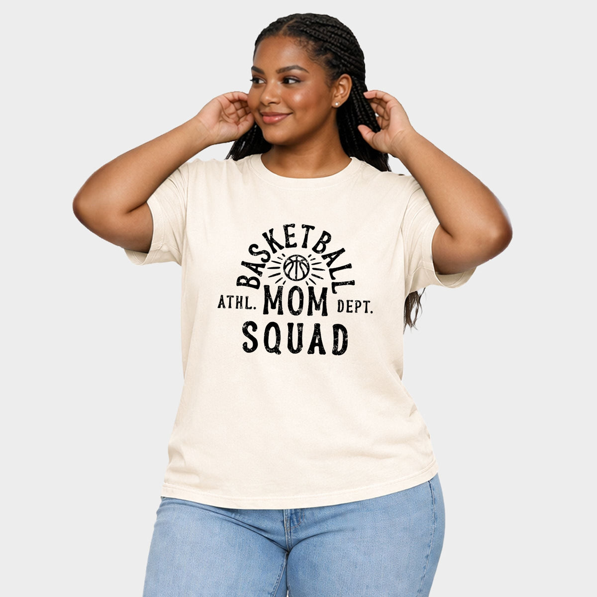 Basketball Mom Squad - Women's Plus Sized Garment Dyed Graphic T-Shirt