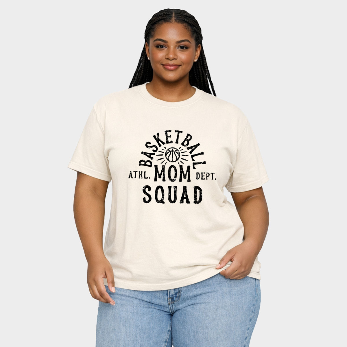 Basketball Mom Squad - Women's Plus Sized Garment Dyed Graphic T-Shirt