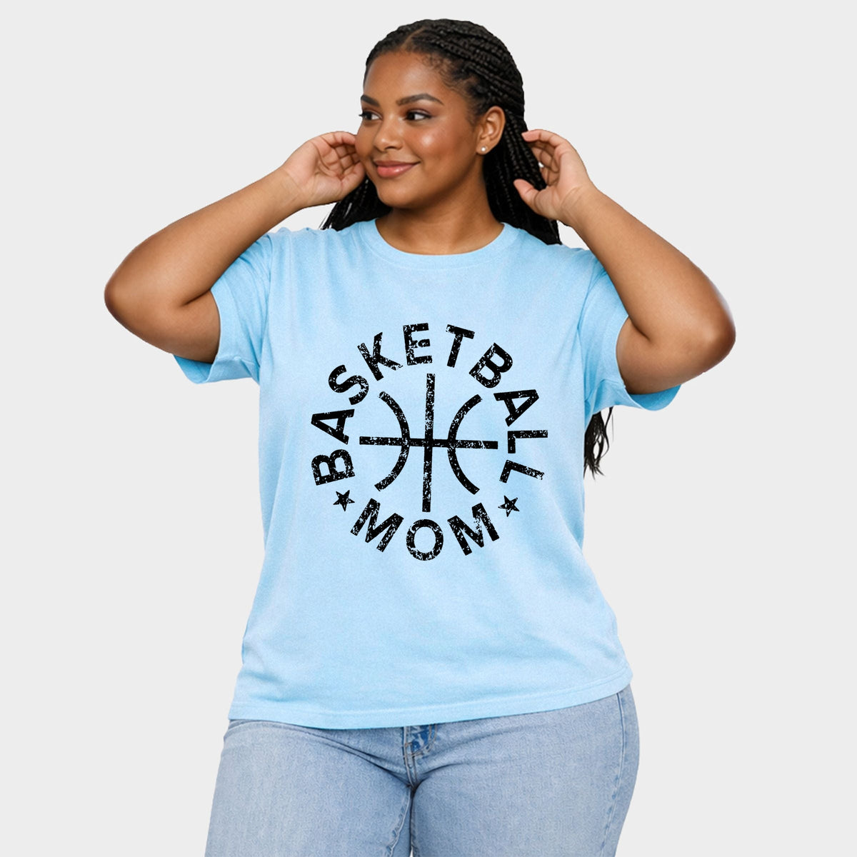 Basketball Mom Distressed - Women's Plus Sized Garment Dyed Graphic T-Shirt