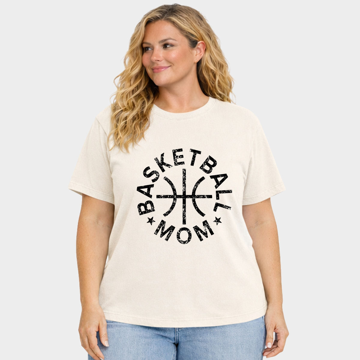 Basketball Mom Distressed - Women's Plus Sized Garment Dyed Graphic T-Shirt