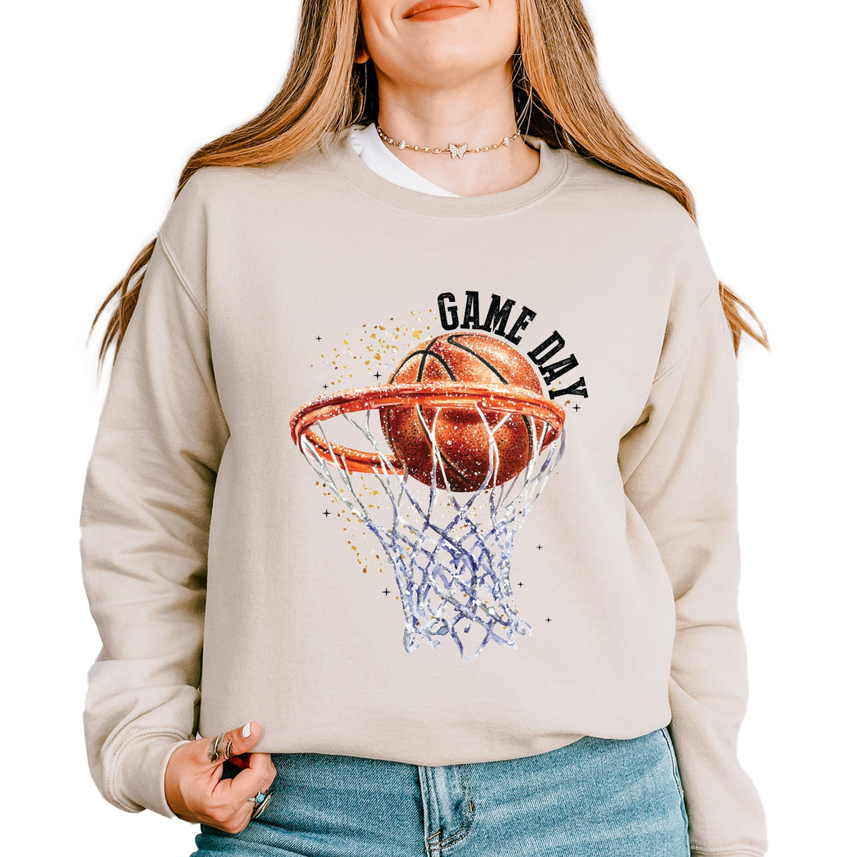 Basketball Game Day Hoop - Women's Graphic Sweatshirt