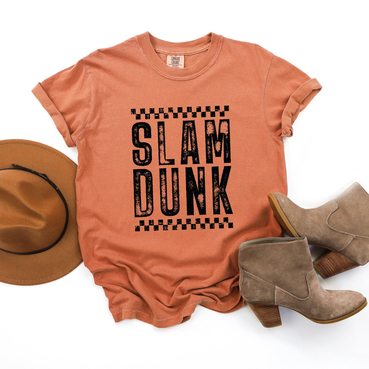Slam Dunk Checkered Distressed - Women's Garment Dyed Graphic T-Shirt