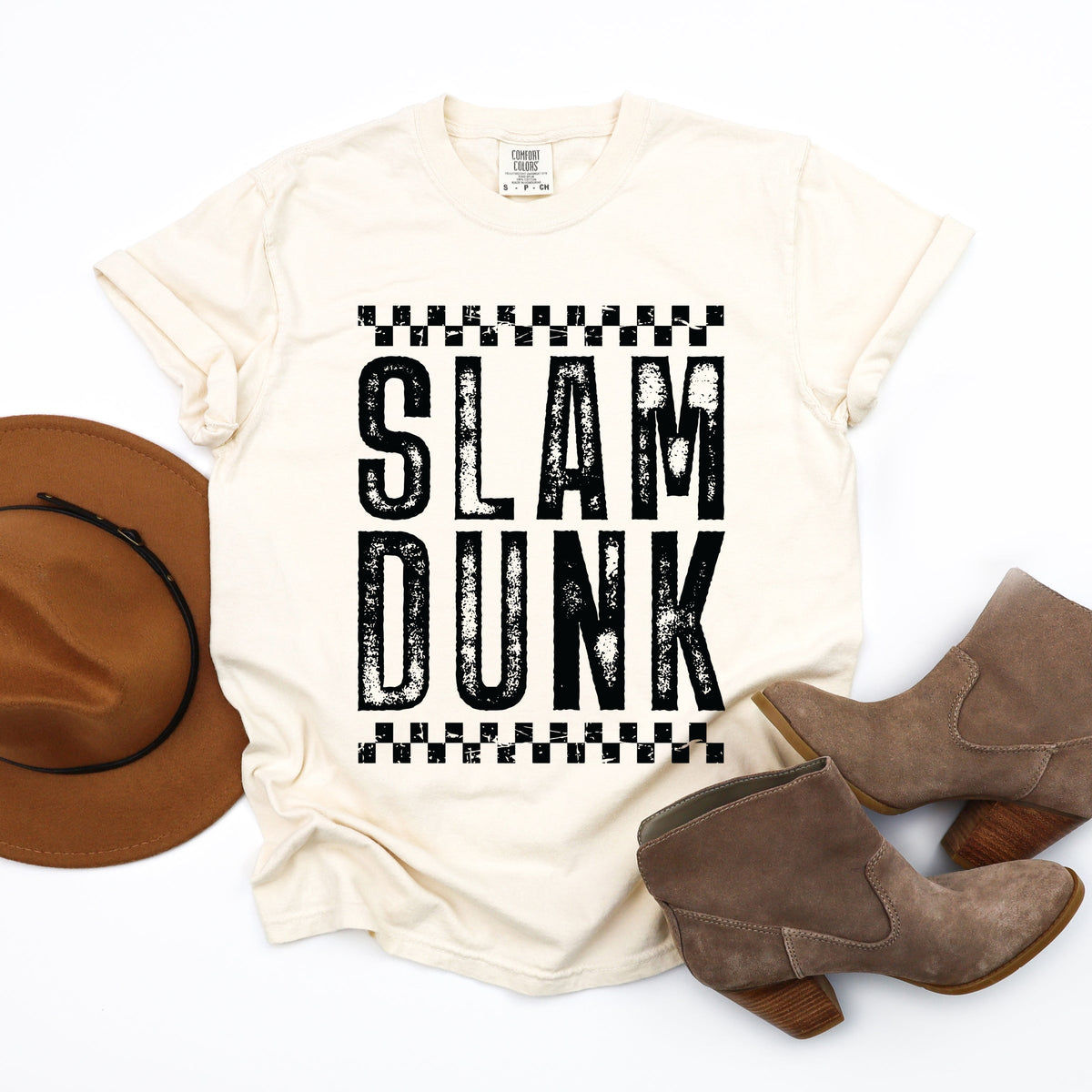Slam Dunk Checkered Distressed - Women's Garment Dyed Graphic T-Shirt