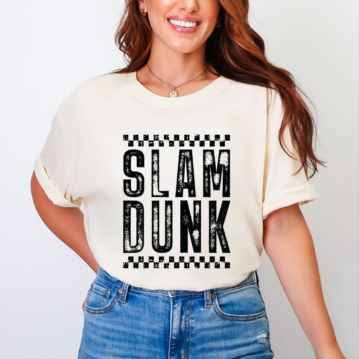 Slam Dunk Checkered Distressed - Women's Garment Dyed Graphic T-Shirt