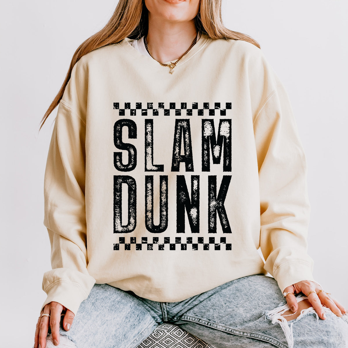 Slam Dunk Checkered Distressed - Women's Lightweight Garment Dyed Sweatshirt