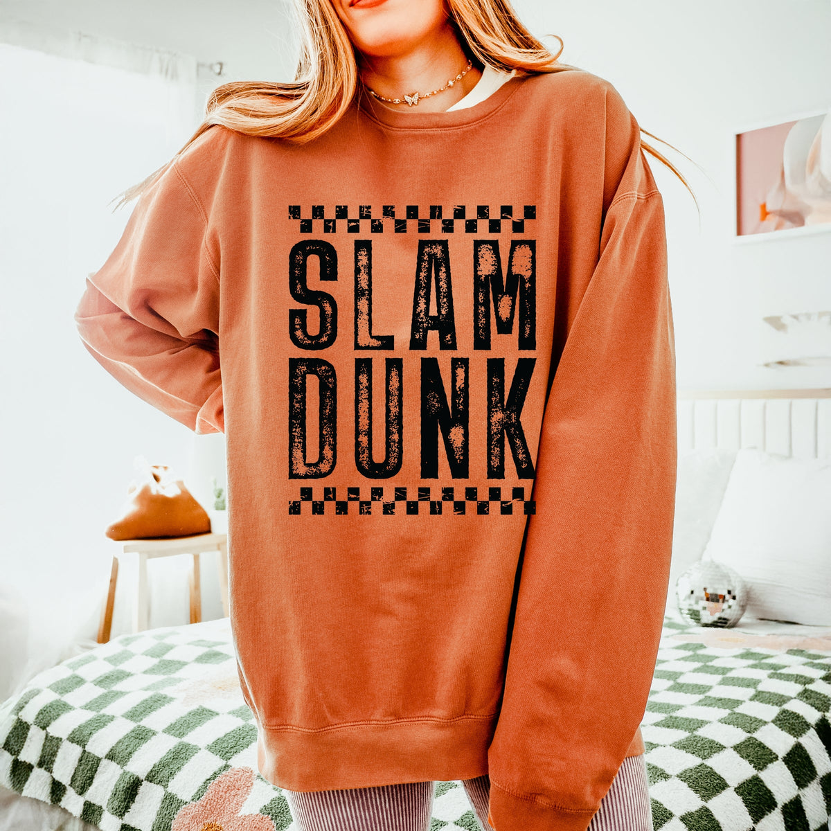 Slam Dunk Checkered Distressed - Women's Lightweight Garment Dyed Sweatshirt