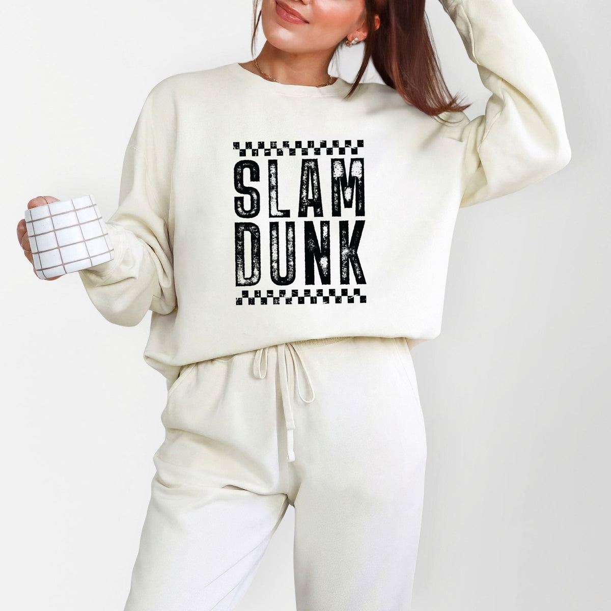 Slam Dunk Checkered Distressed - Women's Lightweight Garment Dyed Sweatshirt