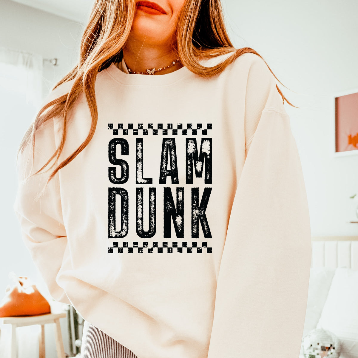 Slam Dunk Checkered Distressed - Women's Lightweight Garment Dyed Sweatshirt