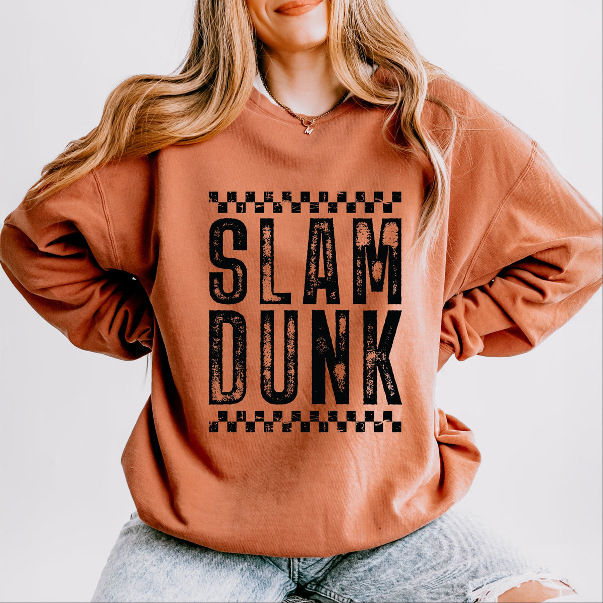 Slam Dunk Checkered Distressed - Women's Lightweight Garment Dyed Sweatshirt