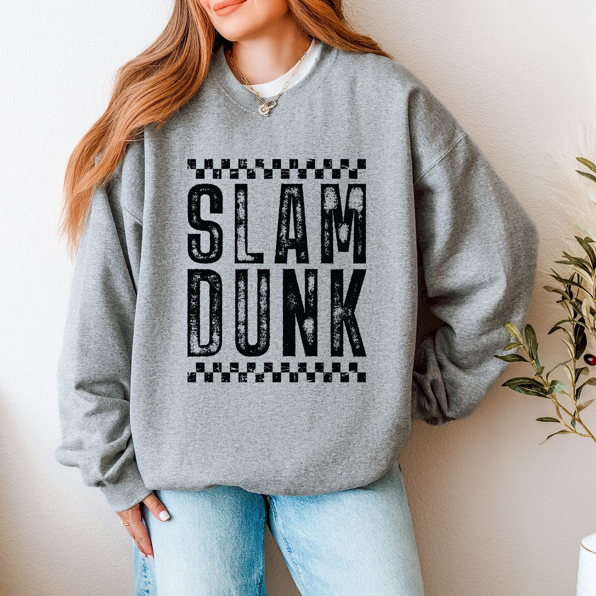 Slam Dunk Checkered Distressed - Women's Graphic Sweatshirt