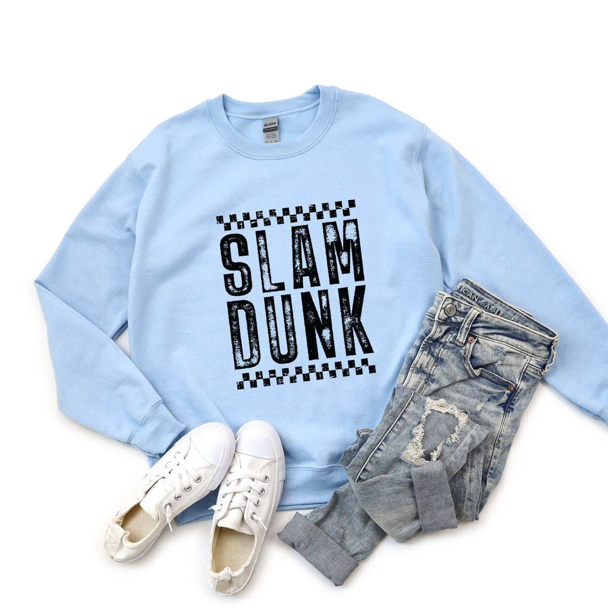 Slam Dunk Checkered Distressed - Women's Graphic Sweatshirt