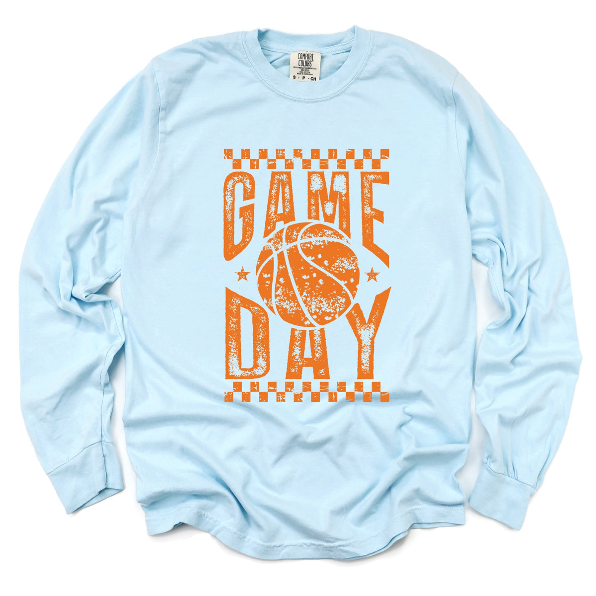 Basketball Game Day Checkered Distressed - Women's Garment Dyed Long Sleeve Graphic T-Shirt