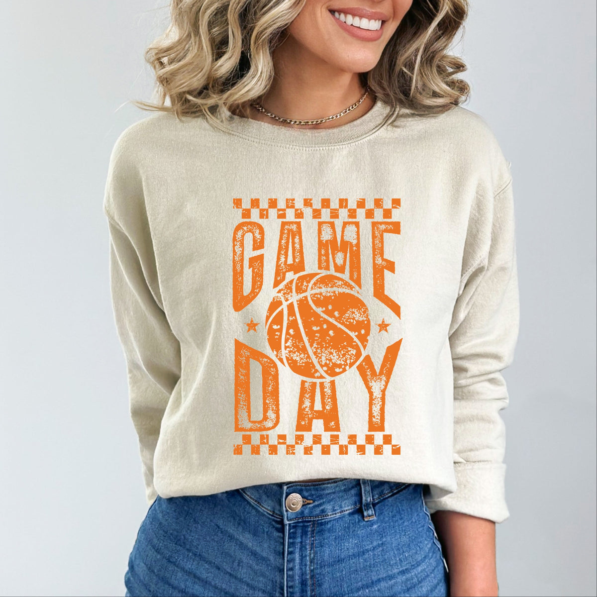 Basketball Game Day Checkered Distressed - Women's Graphic Sweatshirt
