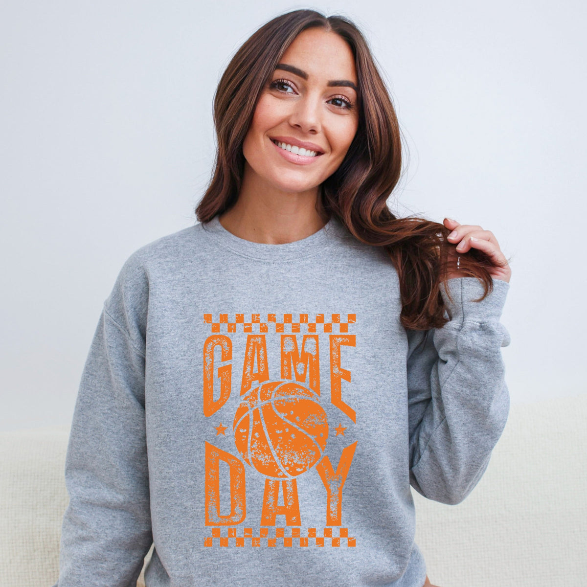 Basketball Game Day Checkered Distressed - Women's Graphic Sweatshirt