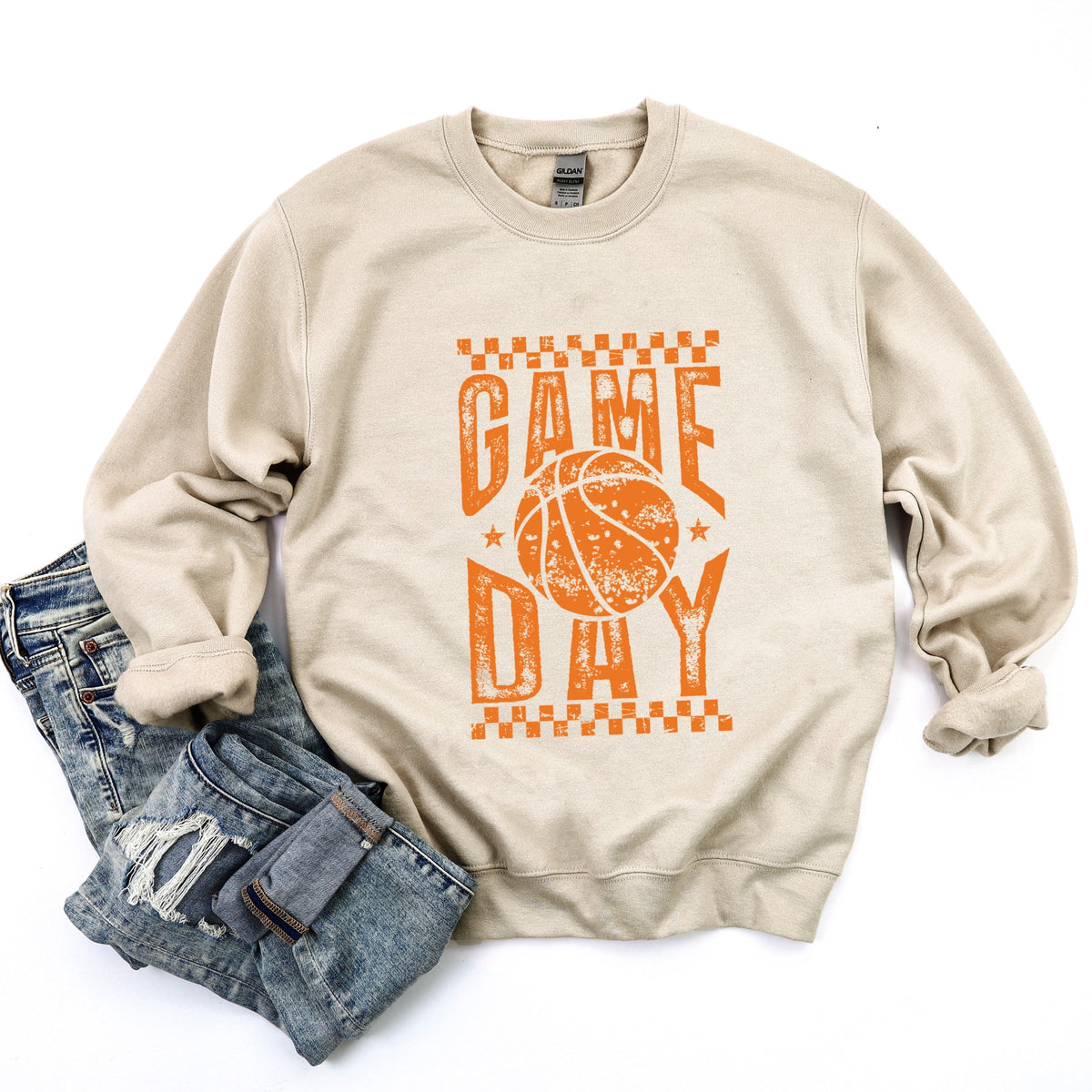Basketball Game Day Checkered Distressed - Women's Graphic Sweatshirt