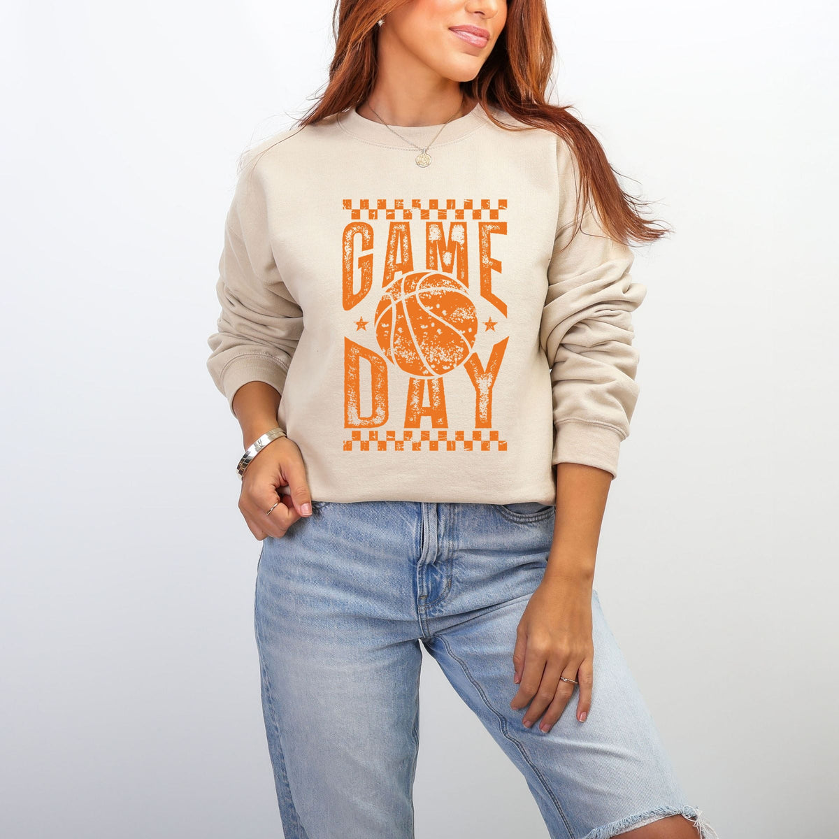 Basketball Game Day Checkered Distressed - Women's Graphic Sweatshirt