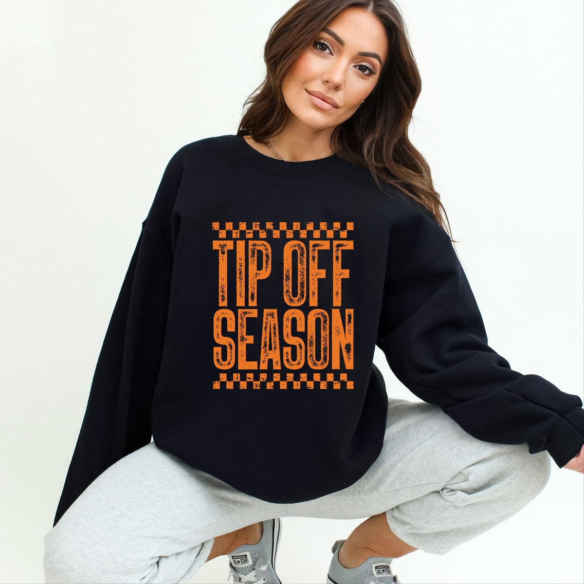 Tip Off Season Checkered Distressed - Women's Graphic Sweatshirt