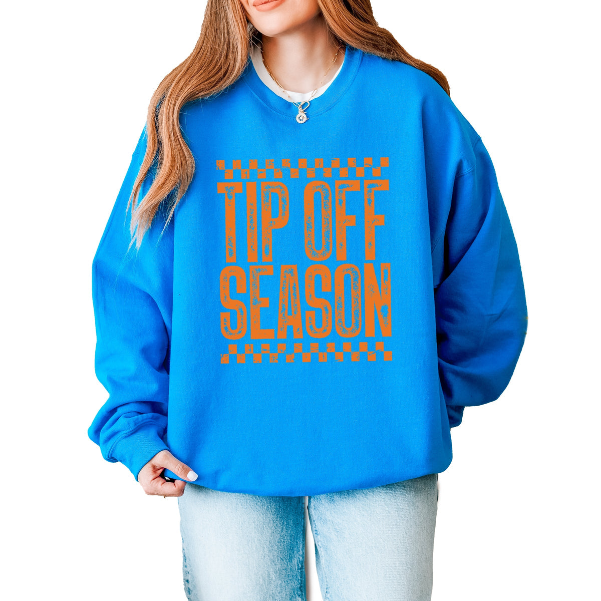 Tip Off Season Checkered Distressed - Women's Graphic Sweatshirt