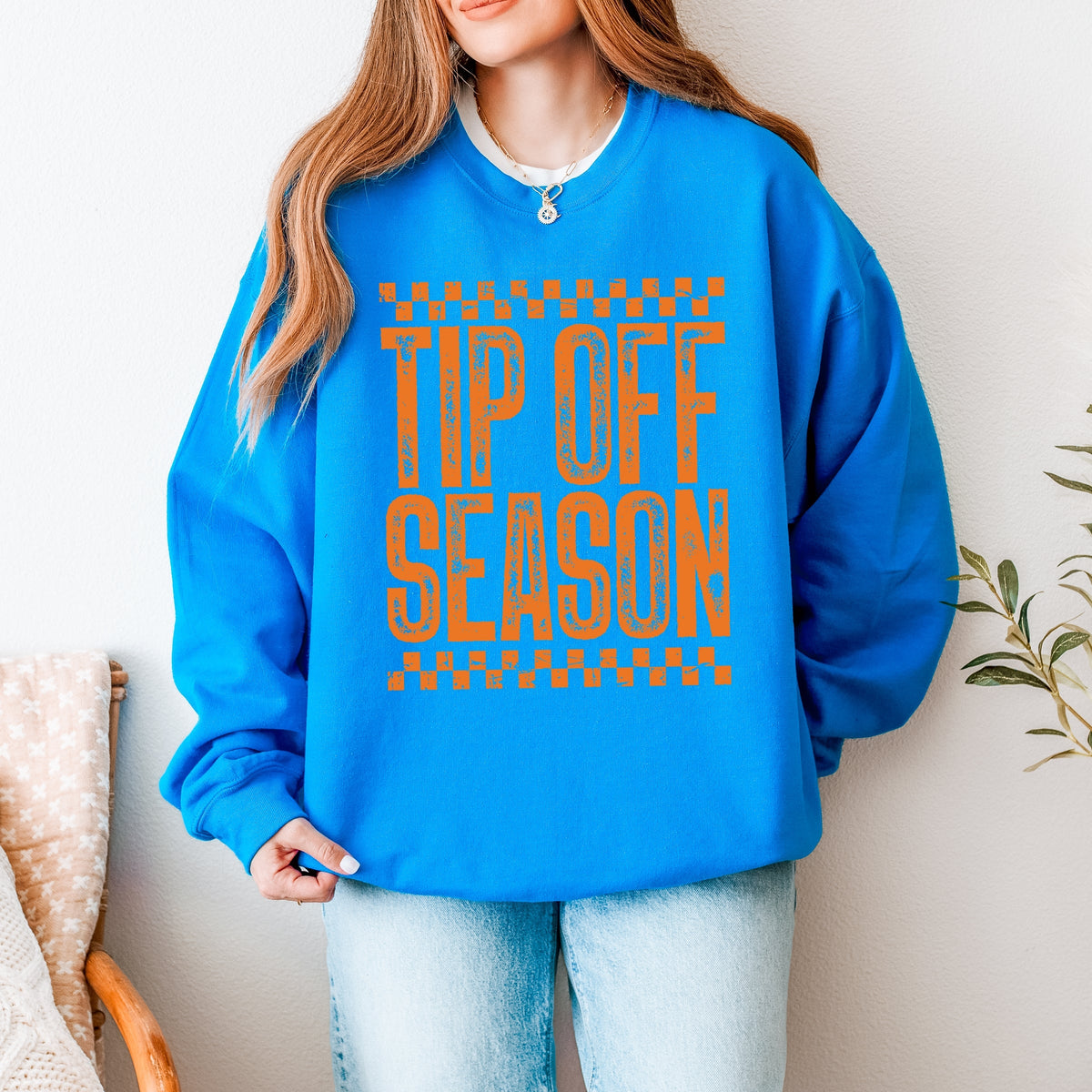 Tip Off Season Checkered Distressed - Women's Graphic Sweatshirt