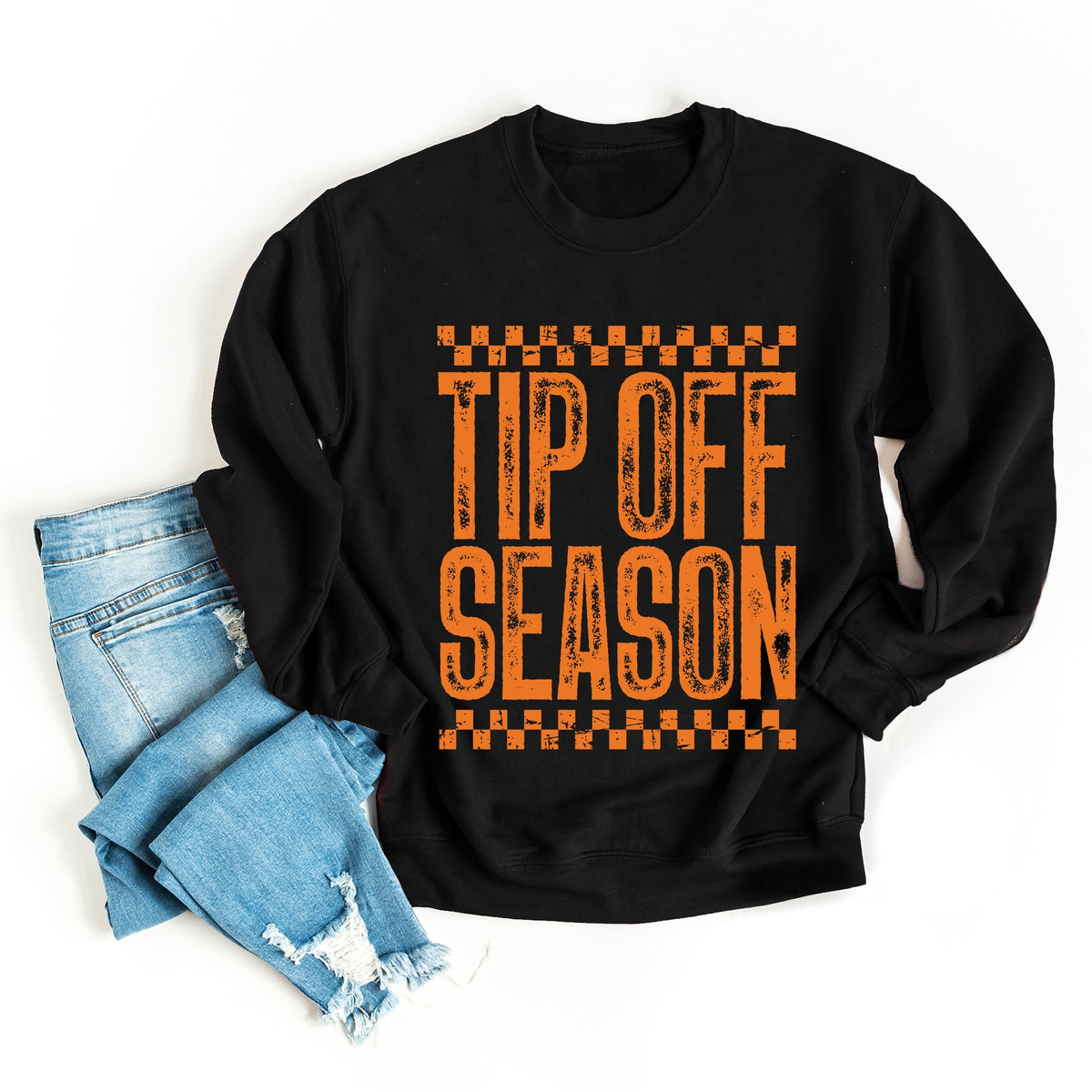 Tip Off Season Checkered Distressed - Women's Graphic Sweatshirt