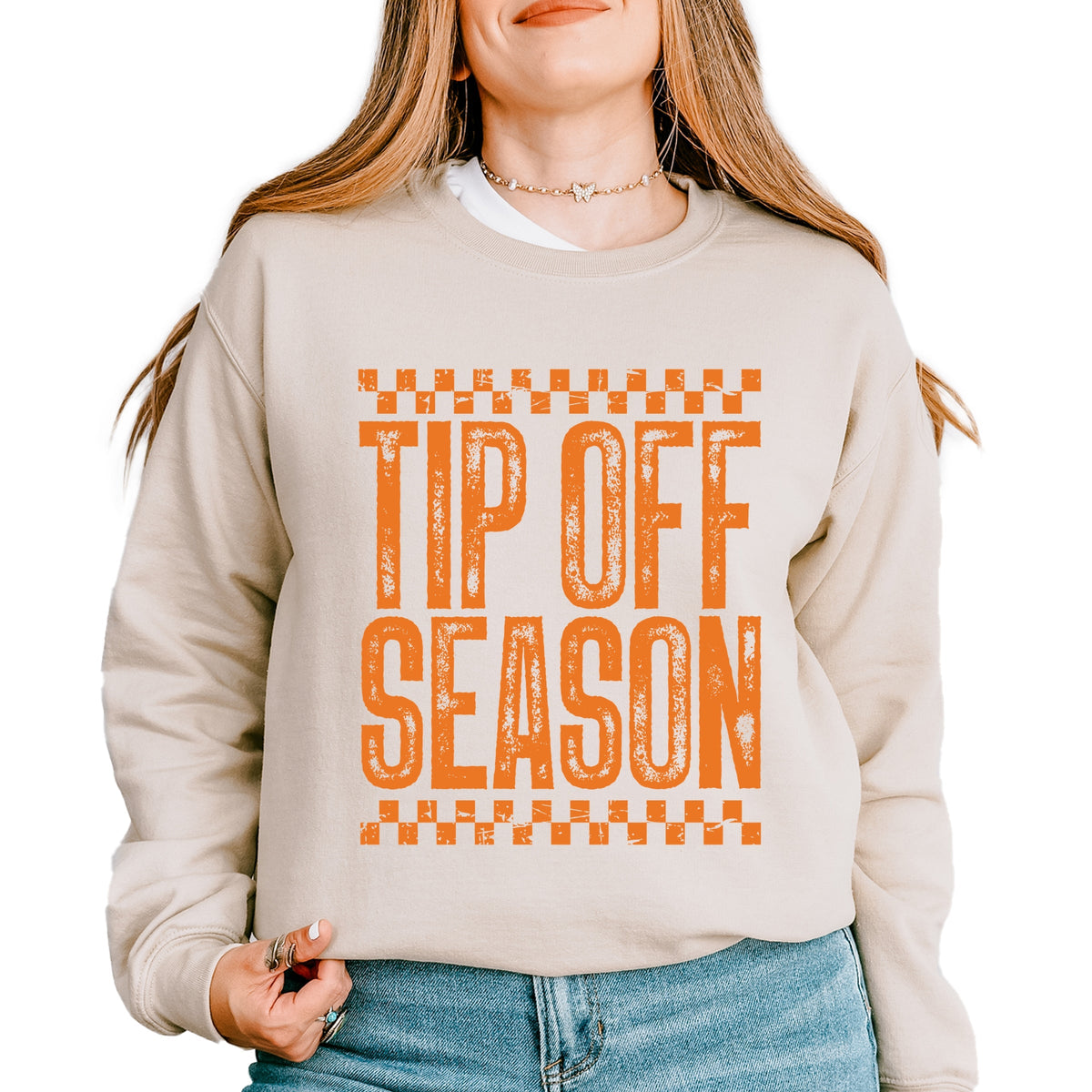 Tip Off Season Checkered Distressed - Women's Graphic Sweatshirt