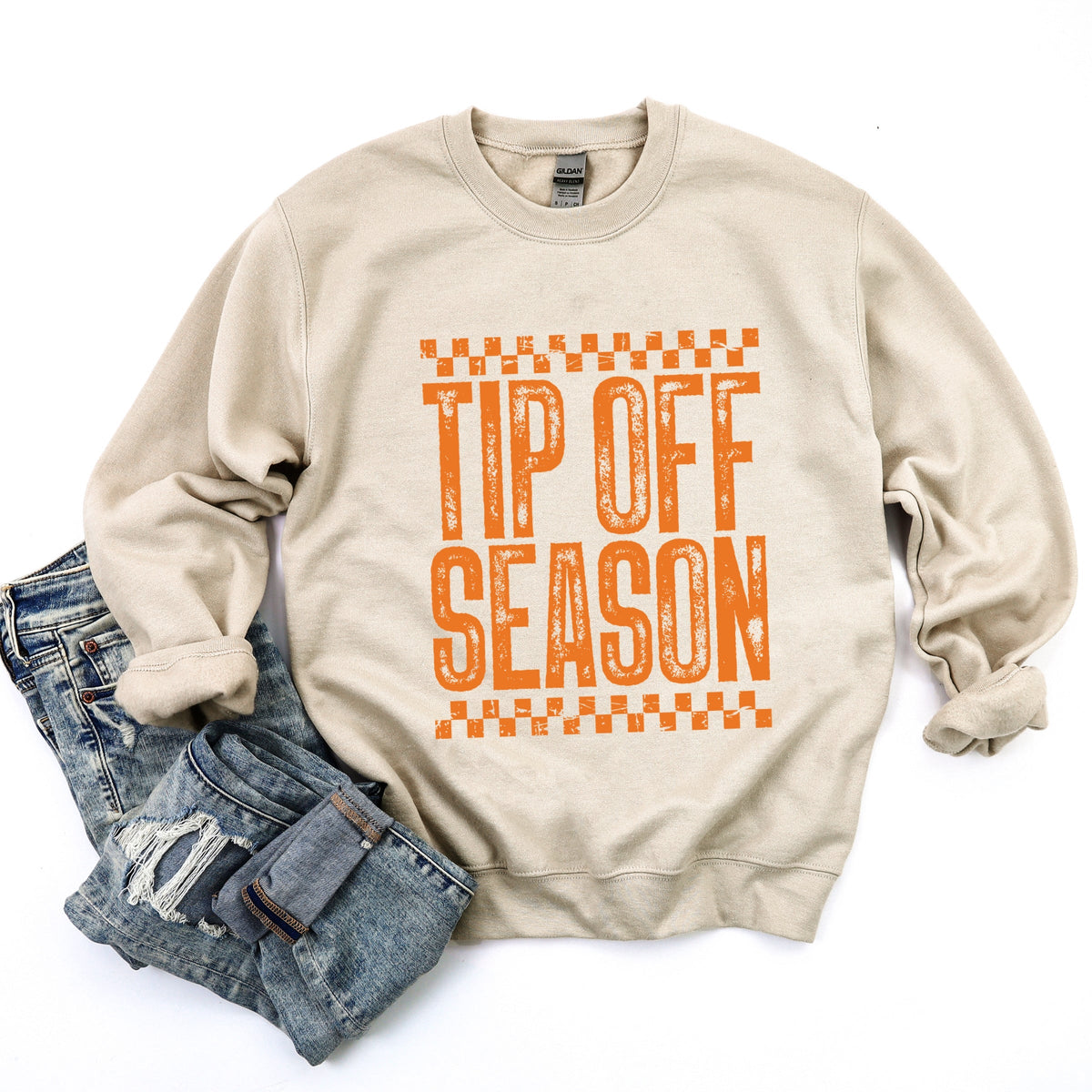 Tip Off Season Checkered Distressed - Women's Graphic Sweatshirt