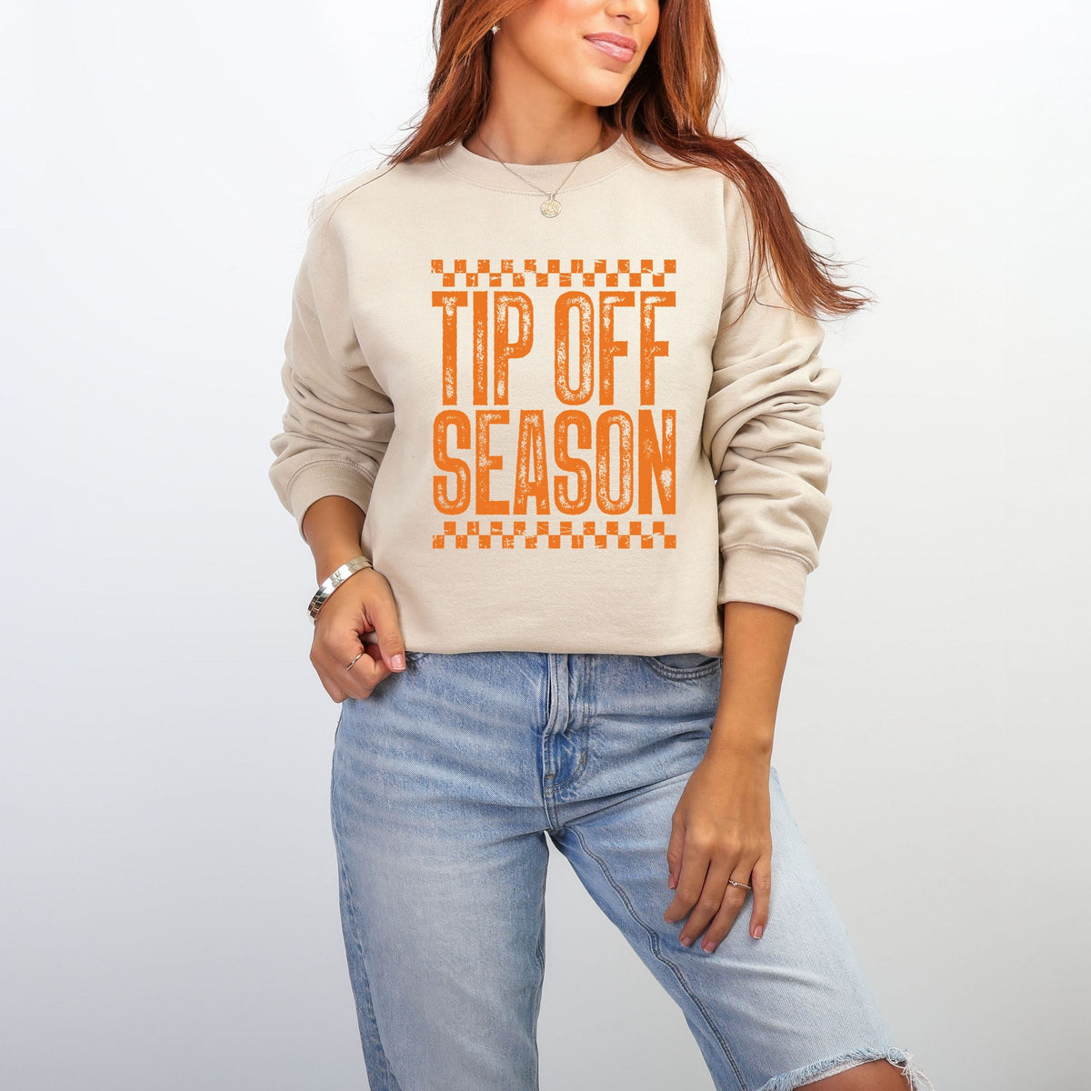 Tip Off Season Checkered Distressed - Women's Graphic Sweatshirt