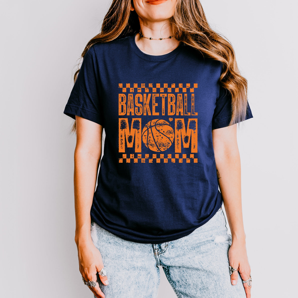 Basketball Mom Checkered Distressed - Women's Short Sleeve Graphic T-Shirt