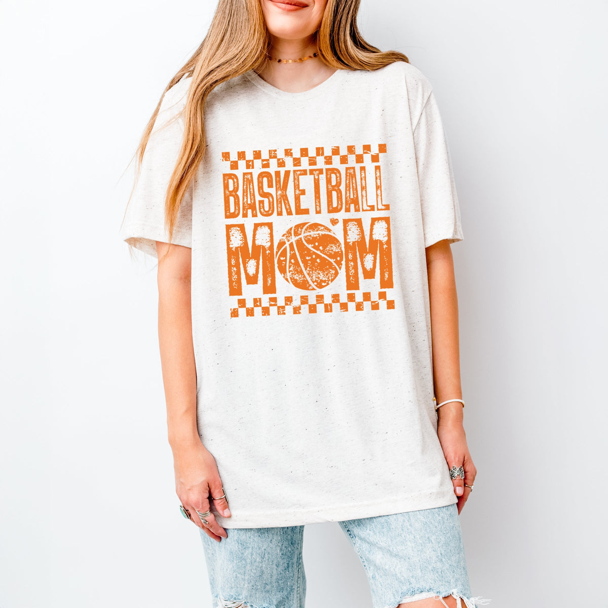 Basketball Mom Checkered Distressed - Women's Short Sleeve Graphic T-Shirt