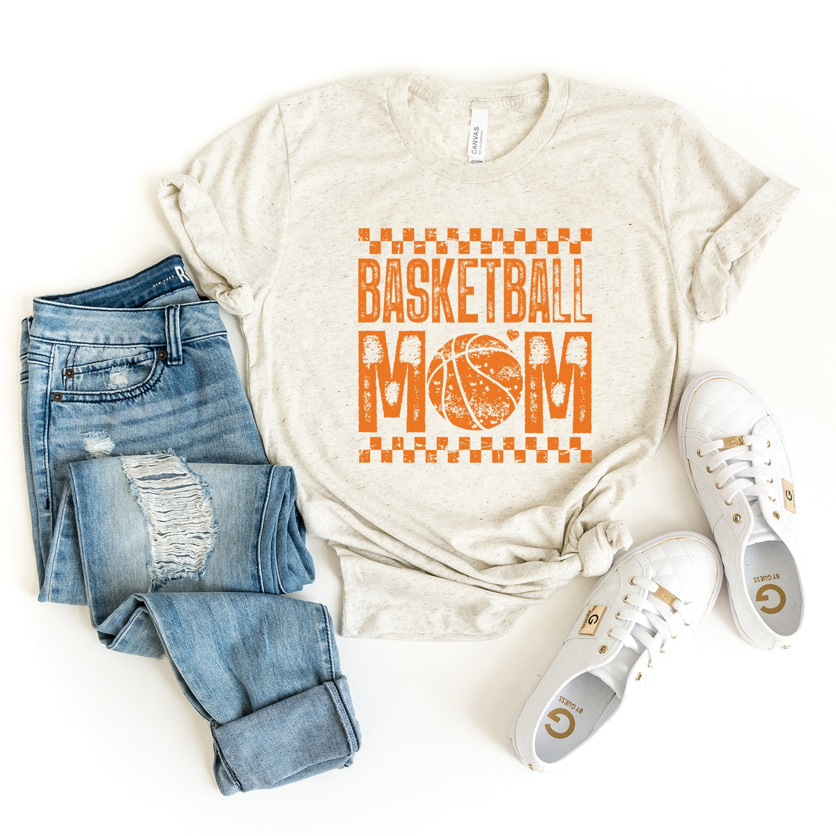 Basketball Mom Checkered Distressed - Women's Short Sleeve Graphic T-Shirt