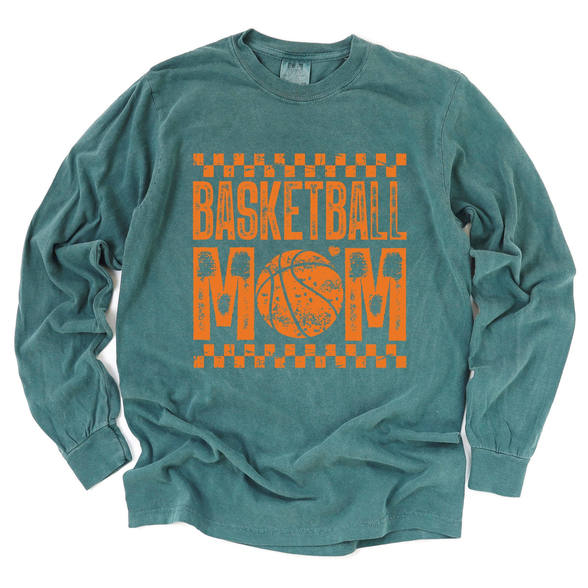 Basketball Mom Checkered Distressed - Women's Garment Dyed Long Sleeve Graphic T-Shirt