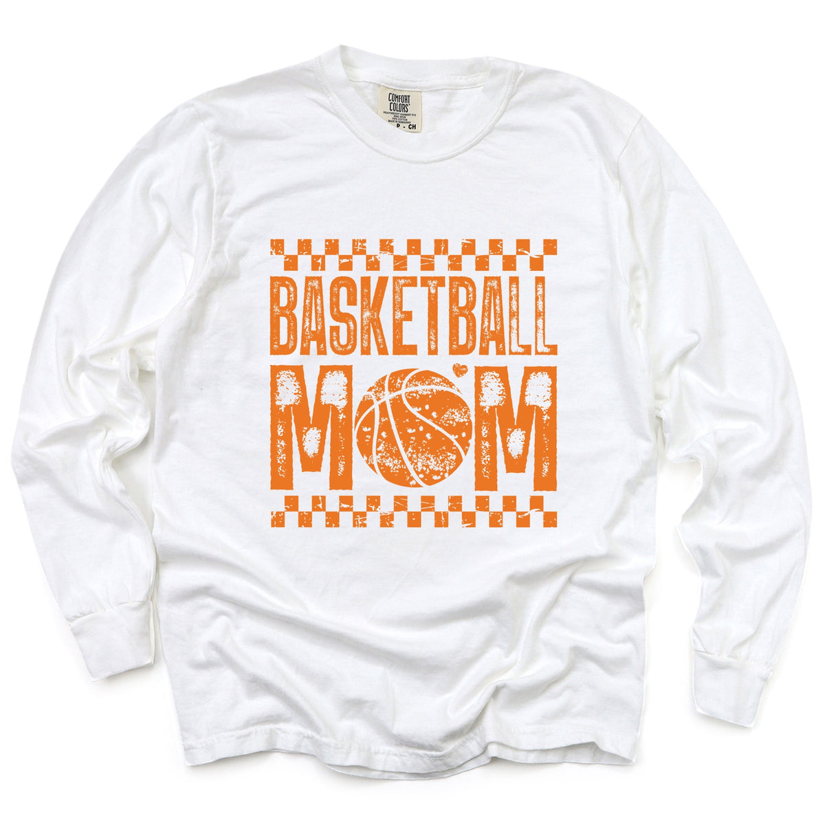 Basketball Mom Checkered Distressed - Women's Garment Dyed Long Sleeve Graphic T-Shirt