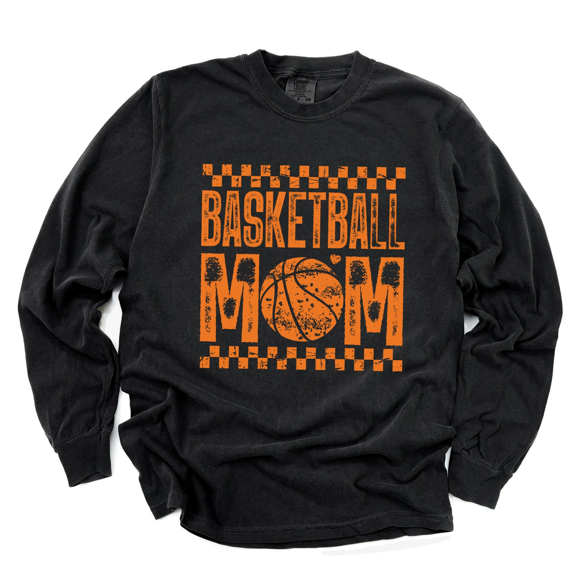 Basketball Mom Checkered Distressed - Women's Garment Dyed Long Sleeve Graphic T-Shirt