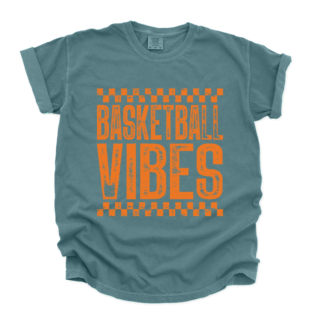 Basketball Vibes Checkered Distressed - Women's Garment Dyed Graphic T-Shirt