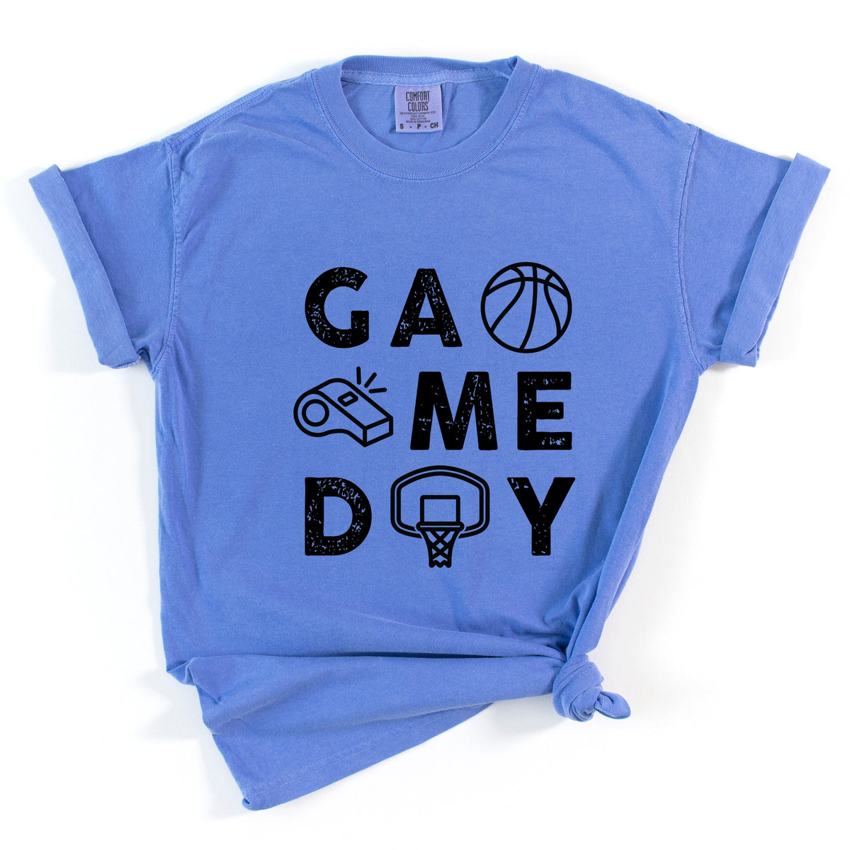 Basketball Game Day Block Distressed - Women's Garment Dyed Graphic T-Shirt