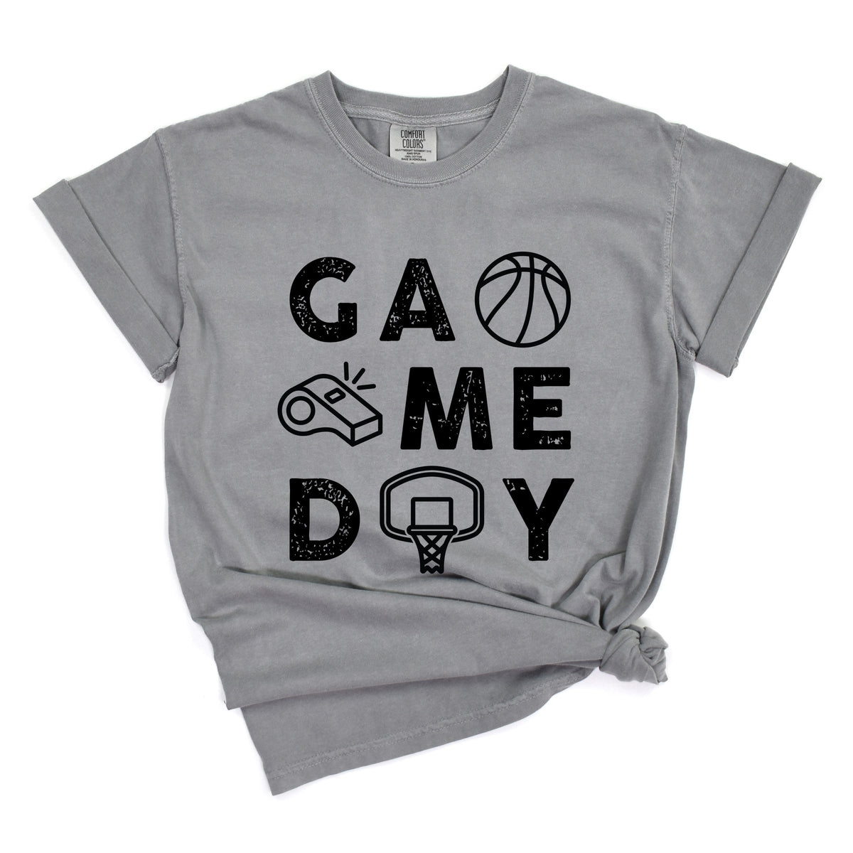 Basketball Game Day Block Distressed - Women's Garment Dyed Graphic T-Shirt