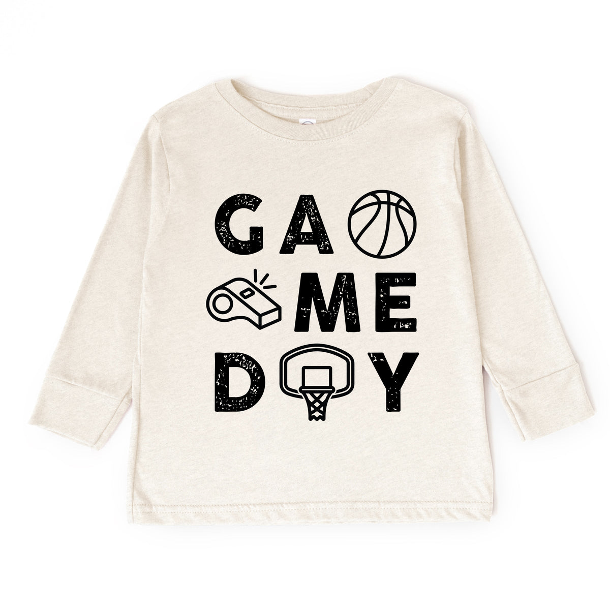 Basketball Game Day Block Distressed - Toddler Long Sleeve Graphic Tee
